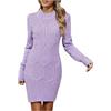 Generisch Abito a maglia da donna, elegante, linea A, con scollo rotondo, abito invernale, maglione casual, a maniche lunghe, mini abito a maglia, Lilla, L