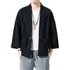 HONGBI Cappotto Uomo Kimono Cardigan Ricamato Giapponese,Giacca a Kimono in Cotone Lino Manica a 3/4,Vintage Happi Kimono Haori Jacket Cloak Elegante T Shirt Camicia Casual Kimono Jacket Tops Estiva