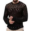 Rrongwn Maglione da uomo a maglia a maniche lunghe, maglia a maglia, con rivestimento in rete, trasparente, sexy, a maniche lunghe, a maglia, con rombo, Nero , XL