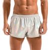 Amy Coulee Pantaloncini da uomo metallizzati rave, lucidi e scintillanti, sexy, con tasche, Argento, XL