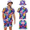 Joyesplay Camicia hawaiana da uomo 3 pezzi Outfit hawaiano da uomo con camicia fenicottero shorts cappello da pescatore Camicie hawaiane per estate spiaggia camicia festa in piscina, Lilla, M