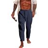 NANAMEEI Pantaloni Estivi da Uomo, in Lino, Lunghi, in Cotone, Slim Fit, con Tasche, Elastico in Vita, Blu Navy, XL