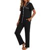 Generico Pigiama Donna Estivo Set,Corta Pigiama Camicia con Bottoni sul Bavero Comodo Pantaloni Lunghi Traspiranti Pigiama da Casa Casual in Due Pezzi