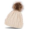 styleBREAKER Cuffia a Pon Pon Con Motivo Intrecciato, in Maglia Con Pelliccia, Beanie Invernale Unisex 04024064, Beige