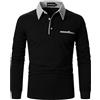 APAELEA Polo Uomo Manica Lunga Polo Collare Strisce Cotone Golf Tennis T-Shirt Top,Nero,S