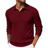 PODOLIXIA Polo da uomo a maniche lunghe, in cotone, con colletto polo, a maglia, da golf, elegante, a maniche lunghe, per ufficio, lavoro, lavoro, a maniche lunghe, Vino, L
