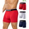Arjen Kroos Boxer Uomo in bambù 3 Pezzi, Lunghi Mutande Uomo Boxer con Patta, Traspiranti Morbide Senza Etichetta Rosso/Bianco/Blu Scuro M