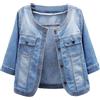Generisch - Giacca in jeans da donna, casual, con maniche a 3/4, cardigan, mantelli, girocollo, denim leggero, corto, elegante, giacca estiva, primaverile, a bottoncino, bolero, giacca moda cropped