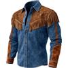 Generico Camicia Lino Uomo Camicia Western Stile Cowboy con Frange Decorazione per Occasioni Casual Festival Musicale Country (Blue, L)
