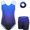 Gogokids Set da ginnastica con scollo a V, set da 3 pezzi, per bambini, per ginnastica, leotard, per bambini, con pantaloncini e elastici per capelli, per balletto, yoga e spettacoli, età 3-12