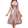 Cexiakong Dirndl da Donna, Abito Midi Elegante, Viola, Pizzo, Set di Blusa e Grembiule, 3 Pezzi, Gonna Tradizionale Bavarese, Lunghezza al Ginocchio, Lungo, Outfit per Oktoberfest, Scollo Alto, Abito