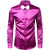PARKLEES Camicia da uomo lucida slim fit in satin a maniche lunghe per il tempo libero e business, ideale per la sera e il nightclub, Lilla, M