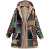 Generisch Giacca invernale da donna, con cappuccio, stile vintage, stile etnico, in velluto, con stampa alla moda, casual, a maniche lunghe, con cappuccio, invernale, caldo, boho con bottone, O verde