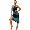 ROYAL SMEELA Abito da Danza Latino con Collo Halter,Vestito da Ballo Latino con Frange,Vestito Ballo Salsa Donna con Strass,Abiti Danza Tango Samba Rumba in Blu