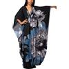 YouKD Abito estivo floreale allentato Caftan Boho Beach Bikini Cover Up Dress Plus Size Robe per le donne, A Blu Grigio, Taglia unica