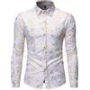 Generic Camicia Elegante a Maniche Lunghe di Lusso da Uomo Camicie Lucide con Stampa Floreale Dorata Camicie Casual a Maniche Lunghe a Vita Bassa