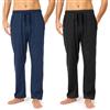 Timone Pantaloni Uomo Pigiama in 100% Cotone Caldo, Lunghi e Leggeri, Abbigliamento da Notte, Tinta Unita e Fantasia a Quadri, con Tasche Laterali TPP-001 ((2Pack) Blu Scuro/Nero, XXL)