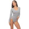 Magi Body da donna a maniche lunghe, con scollo rotondo, body da danza con vestibilità ottimale, body sportivo, grigio., S