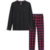 MoFiz Pigiama Uomo Lungo Autunno Inverno Morbido Caldo Pigiami Due Pezzi Manica Lunga Notte Camicia e Pantaloni Pigiama a Quadri con Tasche Nero 02 EU L