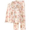 Generic Set pigiama da donna in crepe di cotone, con colletto abbottonato e pantaloni a maniche lunghe, set completo da due pezzi in tessuto seersucker per il tempo libero, Orsetto rosa., M