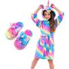 Piefry Accappatoio con unicorno per ragazze, morbido accappatoio con cappuccio, con pantofole, regalo per ragazze