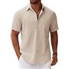 COOFANDY Camicia da Uomo a Maniche Corte Camicia Estiva in Lino Camicie in Cotone con Taschino Camicie a Maniche Corte da Spiaggia Casual Vacanze Cachi Chiaro XL