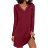 Demegimi Camicia da Notte Donna Cotone a Maniche Lunghe Camicia da Notte Collo a V in Pizzo Morbida e Confortevole