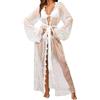 ROSVAJFY Donna Kimono Abito Lungo Trasparente Babydoll Lingerie Maglia Kimono Robe Mesh Chemise Costume da Bagno Cover Up Vestaglia Accappatoio in Pizzo Sexy Camicia da Notte (Bianco (mesh))