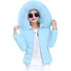 Generisch Giacca Invernale Donna Corta Piumino Autunno Inverno con Cappuccio Caldo Piumino Invernale Spesso Impermeabile Trapuntato Elegante Piumino Outdoor Giacca da Sci Piumino, Celeste., S