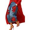 Generic Pantaloni da donna con stampa floreale a vita alta gamba larga ritagliati in finto denim con tasche casual plus size lavato pantaloni stampati, Rosso, XL