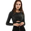 Allegra K Donna Top Festa Paillettes Twist Maniche Lunghe Taglio Cropped | Camicia Lucida con Design Frontale Completo Leggermente Elasticizzata Ottima per Club Concerto Cosplay Nero XS