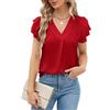BUNSLOOM Camicetta da donna in chiffon, estiva, a maniche corte, con scollo a V, maniche a sbuffo, casual, elegante, camicetta da lavoro, top, ufficio, abbigliamento da lavoro, rosso vivo, S