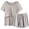 Generisch Pigiama da donna, a maniche lunghe, da notte, per allattamento, per neonati, pantaloni corti, pigiama premaman con abito, grigio., XXL