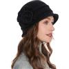 ZLYC 1920 Vintage Lana Cloche Cappello Fiore Bombetta per Le Donne(Motivo Floreale Nero.)