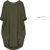aromm Donna Abito da Camicie Scollo Tondo Sciolta Pianura Casual Taglia Grossa Midi Vestito Verde Militare,S