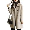 Goolecrimp Cappotto in Misto Lana Doppiopetto con Risvolto alla Moda da Donna Elegante Giacca Casual da Lavoro Ufficio Primaverile e Autunnale Cappotto Caldo (Beige,M)