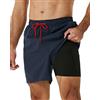 SILKWORLD Boxer Uomo per Nuoto con Fondo Compressorio 2 in 1, Costumi da Bagno Quick-Dry con Tasche a Zippo, Nero, XL