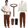 AFJIODUV Costume da uomo medievale, 4 pezzi, costume da vichingo, da uomo, con camicia medievale, pantaloni, cintura, polsiere, per carnevale, Halloween, pirata, hippie, cosplay, feste (marrone, 3XL)