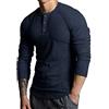 Lehmanlin Henley a Maniche Lunghe,Maglia Termica, Camicie Muscolari Cotone Slim Fit (Blu/L)