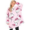 Hello Kitty Felpa con cappuccio da donna e ragazza, completamente foderata, in pile, oversize, con cappuccio, rosa, 4-6 Years