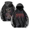 Yancremio Moda Uomo Avant-Garde Dark Punk retrò Oversize Luce Felpa con Cappuccio Anime Stampa Strada Tendenza Sciolto Casual personalità Pullover Felpa con Cappuccio (Nero,XL)