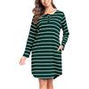 Lovasy Camicia da Notte Donna in Cotone Invernale Scollo Rotondo con Maniche Lunghe Vestito Pigiama Lungo Bottoni Davanti Morbida e Confortevole Sottoveste con Tasche B Verde S