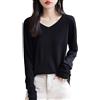 Chanyarn Donna 100% Lana Merino Maglie Termiche Maglietta Scollo a V Manica Lunga Viaggio Escursionismo T-Shirt Termiche Base Layer (Black,S)
