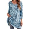 Enmain Maglietta Lunga Donna Floreale Blu a Maniche Lunghe Camicetta Ampia Elegante Camicetta Lunga con Scollo Tondo Elasticizzato 2XL