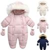 YCBMINGCAN Tuta invernale per neonati con doppia cerniera, tuta da neve imbottita con guanti e piedi rimovibili, tutina unisex per ragazzi e ragazze, #01-rosa, 6-12 Monate