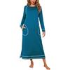 Litherday Camicia da Notte Donna Lunga in Cotone Manica Lunga con Tasche Calda e Comoda Pigiama Invernale Abbigliamento da Casa Blu Pavone M
