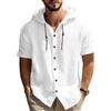 MEDUOLA T-Shirt da Uomo in Lino a Maniche Corte con Cappuccio e Bottoni, Camicia in Lino, Cardigan con Cappuccio