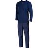 HEYO - Pigiama lungo da uomo, 100% cotone, set da due pezzi, a maniche lunghe, pantaloni lunghi a scacchi, Blu scuro, M