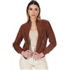 D'Arienzo Bomber Pelle Scamosciata Color Cuoio Donna Elastico a Tono Camoscio Vera Pelle G154