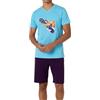 In One Clothing Pigiama corto da ragazzo, morbido jersey singolo, 100% cotone, con diversi motivi e pantaloni a forma di bermuda, Snowboarder azzurro/melanzana, 152